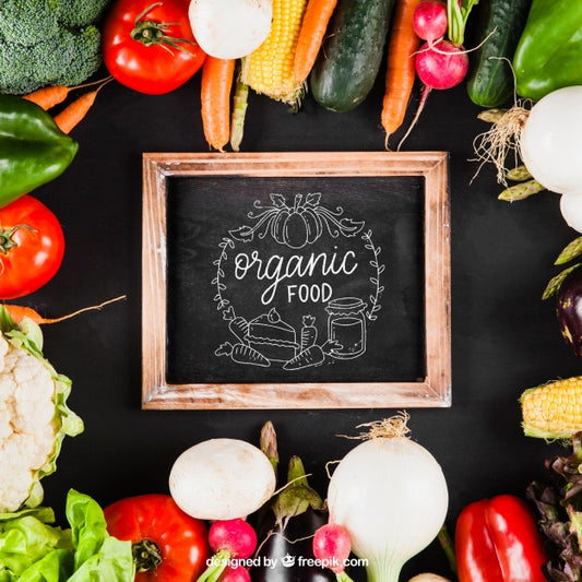 Free Vegetables Mockup With Slate In Middle Psd