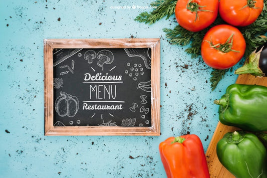 Free Vegetarian Mockup With Slate On Left Psd