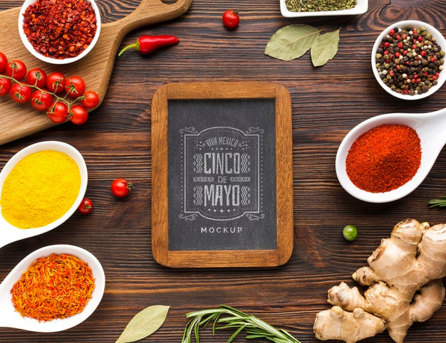 Free Vertical Chalkboard With Frame Surrounded By Spices And Herbs Psd