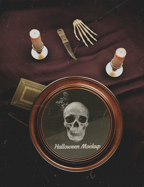 Free Vintage Decoration Of Halloween Round Frame With Skull Psd