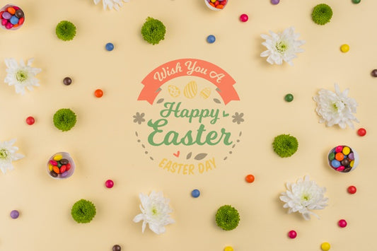 Free Vintage Easter Day Mockup With Flowers Psd