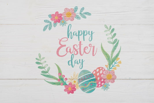 Free Vintage Easter Day Mockup With Flowers Psd