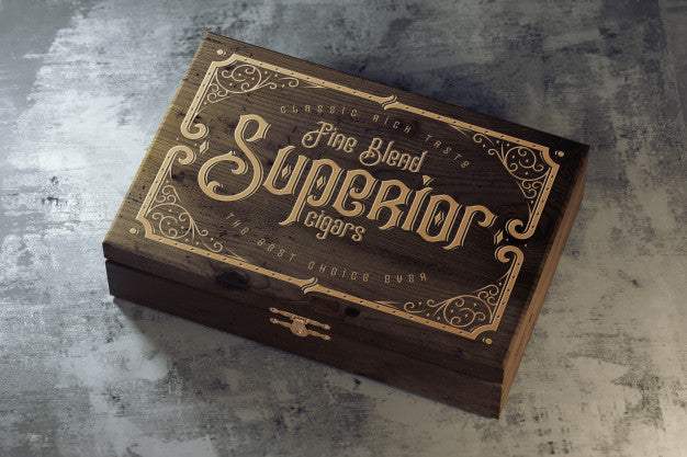 Free Vintage Wooden Box Mockup On A Concrete Floor Psd
