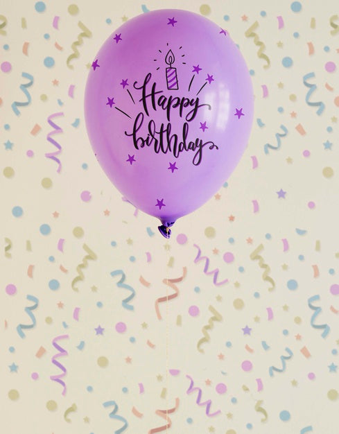 Free Violet Happy Birthday Doodle Balloons With Blurred Confetti Psd