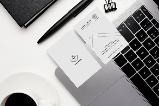 Free Visit Cards Mockup With Black And White Elements On White Background Psd