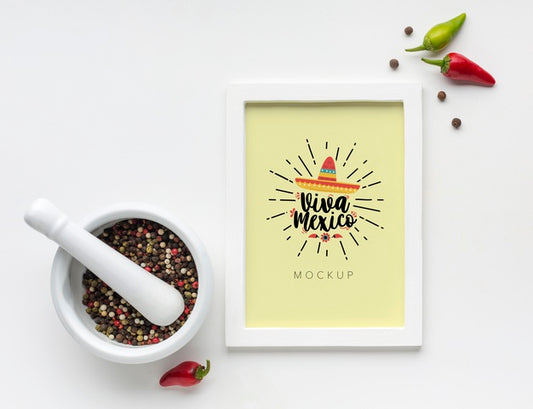 Free Viva Mexico Frame Mock-Up With Spices And Peppers Psd