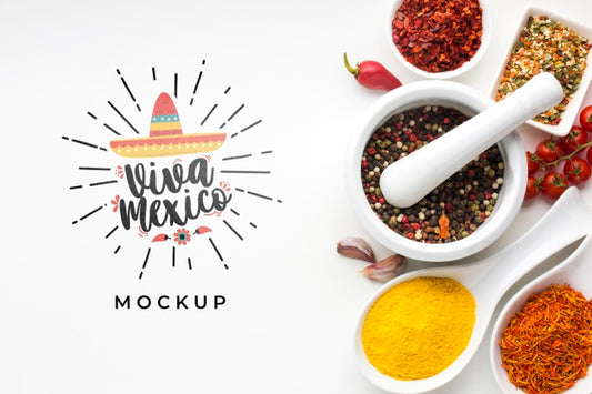 Free Viva Mexico Mock-Up And Assortment Of Spices Psd