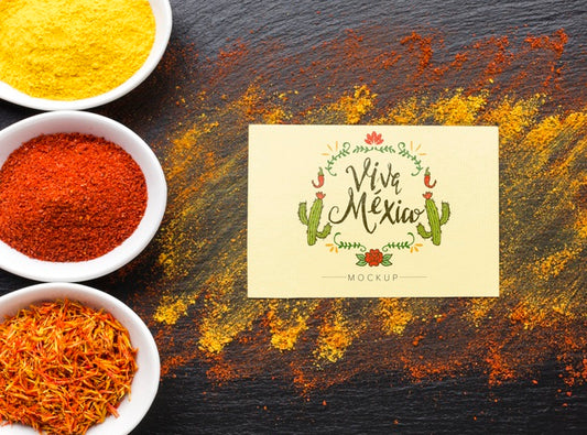 Free Viva Mexico Mock-Up Card With Cacti And Spices Frame Psd