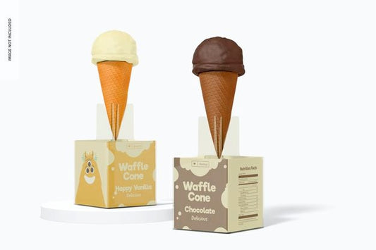 Free Waffle Cone Stands Mockup, Perspective Psd