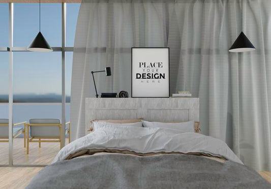 Free Wall Art Canvas Or Picture Frame Mockup Interior In A Bedroom Psd