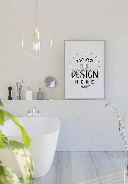 Free Wall Art Canvas Or Picture Frame Mockup On Bathroom Interior Psd