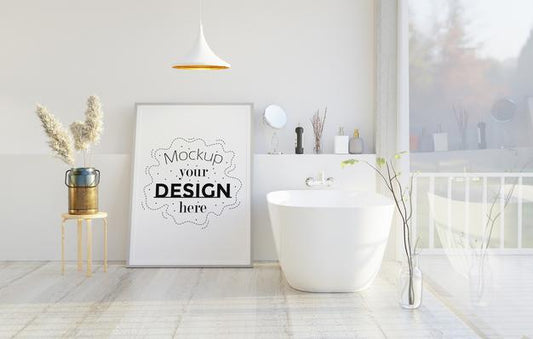 Free Wall Art Canvas Or Picture Frame Mockup On Bathroom Interior Psd