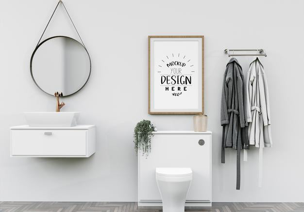 Free Wall Art Or Canvas Frame In Bathroom Mockup Psd