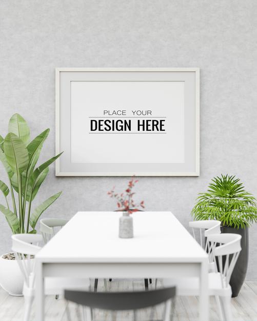 Free Wall Art Or Canvas Frame In Dining Room Mockup Psd