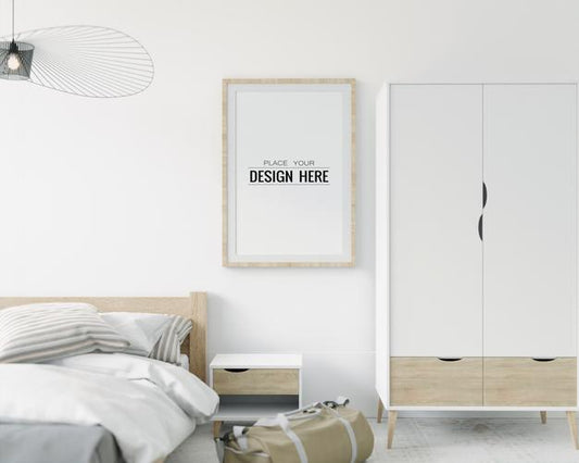 Free Wall Art Or Canvas Frame Mockup Interior In A Bedroom Psd