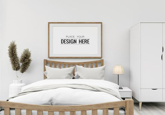 Free Wall Art Or Canvas Frame Mockup Interior In A Bedroom Psd