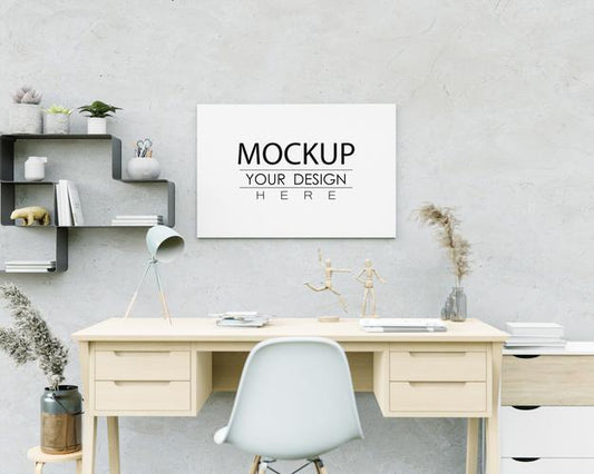 Free Wall Art Or Canvas Frame Mockup Over Desktop Workplace Psd