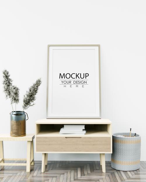 Free Wall Art Or Canvas Frame Mockup Over Furniture Psd