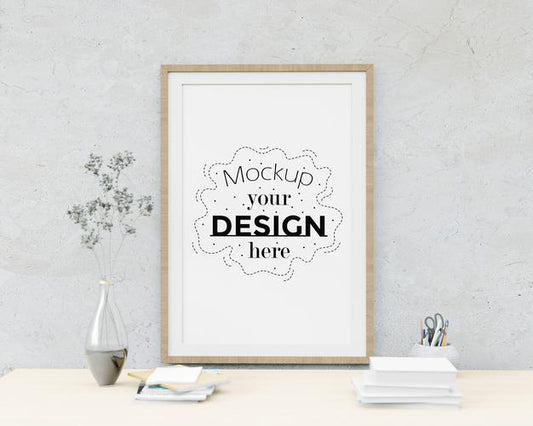 Free Wall Art Or Canvas Frame Mockup Over Table Psd