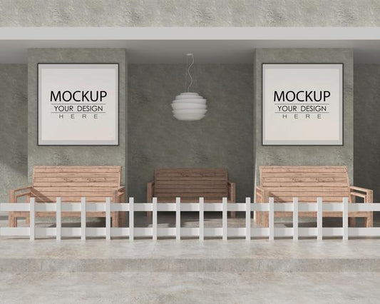 Free Wall Art Or Picture Frame Mockup In Terrace With Benches Psd