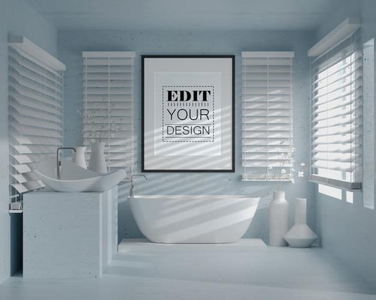 Free Wall Art Or Picture Frame Mockup On Bathroom Interior Psd