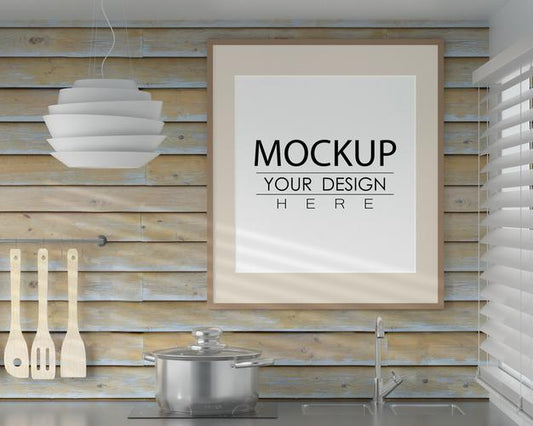 Free Wall Art Or Picture Frame Mockup On Kitchen Room Interior Psd