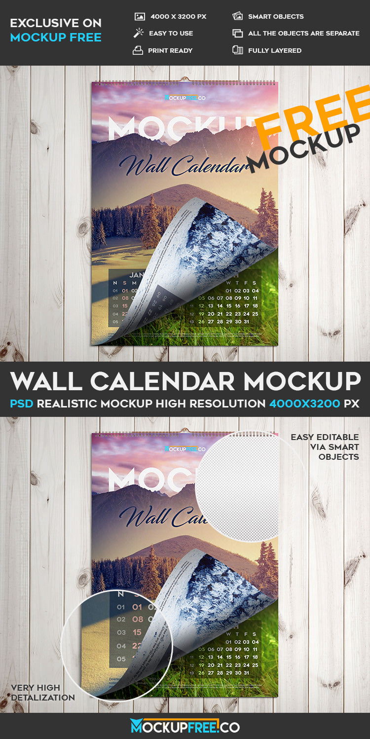 Free Wall Calendar – Psd Mockup