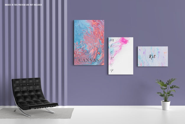 Free Wall Canvas Mockup, Different Sizes Psd