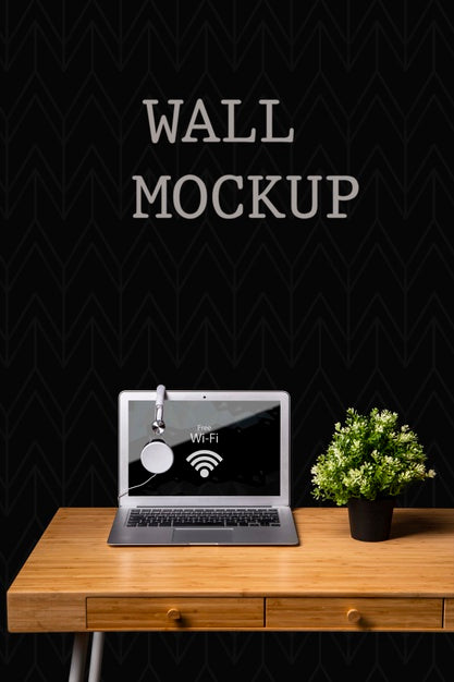 Free Wall Mock Up With Desk Concept Psd