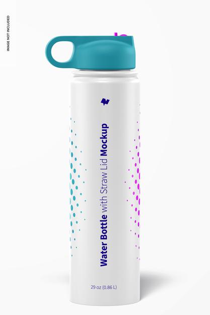 Free Water Bottle With Straw Lid Mockup Psd