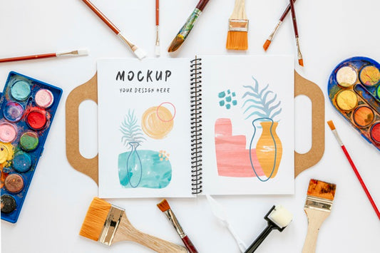 Free Watercolor Elements Arrangement With Mock-Up Psd