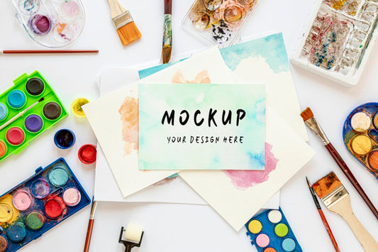 Free Watercolor Elements Arrangement With Mock-Up Psd