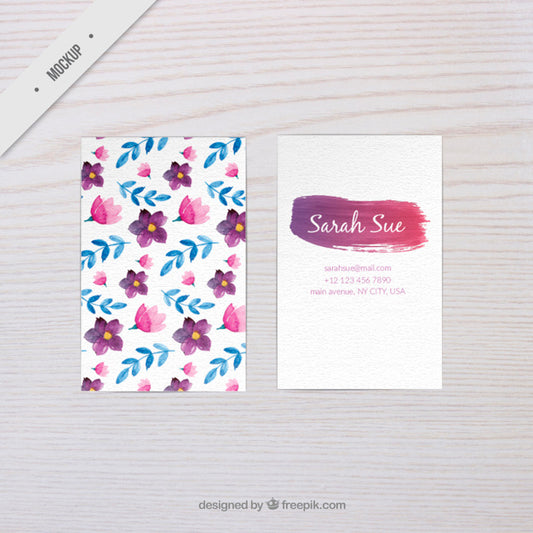 Free Watercolor Floral Business Card Mockup Psd
