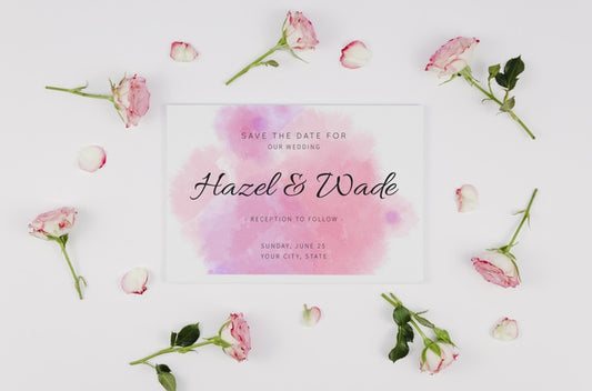Free Watercolour Save The Date Invitation And Roses Buds Psd