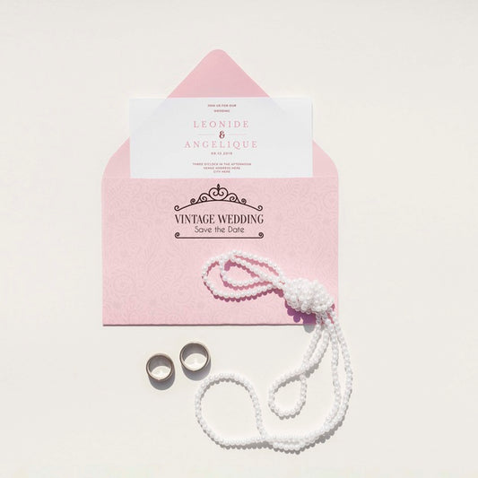 Free Wedding Decoration In Pink Tones With Envelope And Wedding Rings Psd