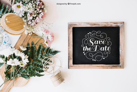 Free Wedding Decoration With Slate And Flowers Psd