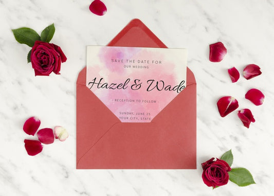Free Wedding Invitation In An Envelope With Roses Psd