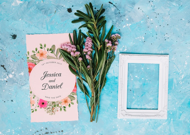 Free Wedding Invitation Mockup With Floral Concept Psd