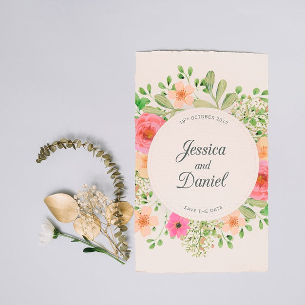 Free Wedding Invitation Mockup With Floral Concept Psd