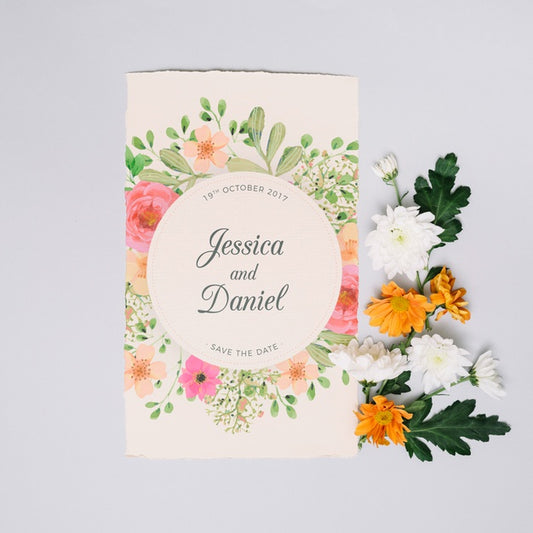 Free Wedding Invitation Mockup With Floral Concept Psd