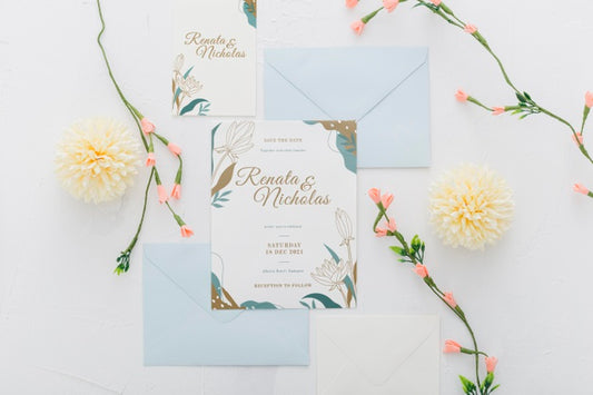 Free Wedding Invitation With Flowers Mock-Up Psd