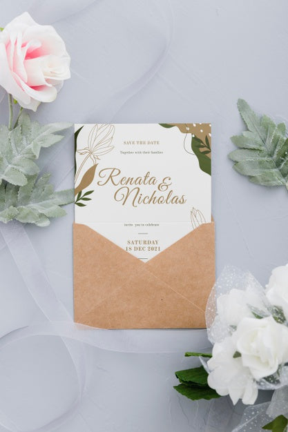 Free Wedding Invitation With Leaves Mock-Up Psd