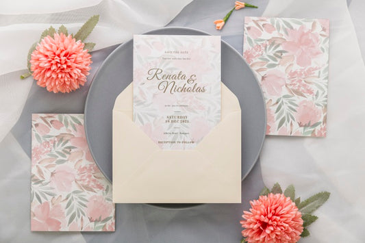 Free Wedding Invitation With Pink Flowers Psd