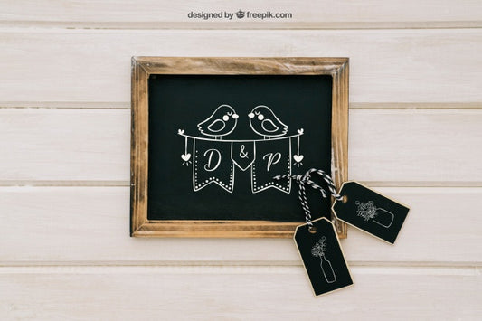 Free Wedding Mock Up With Blackboard And Labels Psd