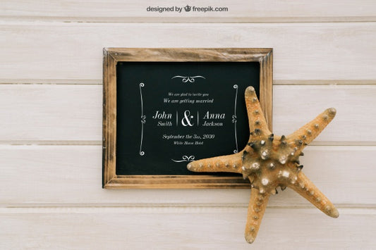 Free Wedding Mock Up With Blackboard And Starfish Psd