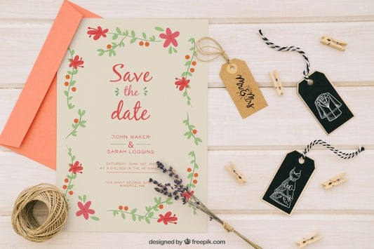 Free Wedding Mock Up With Invitation And Complements Psd