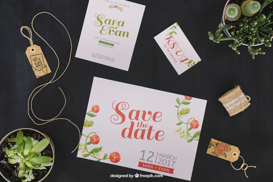 Free Wedding Mockup With Tags And Cards Psd