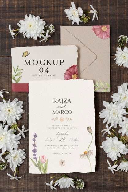 Free Wedding Still Life Mockup With Invitation Design Psd