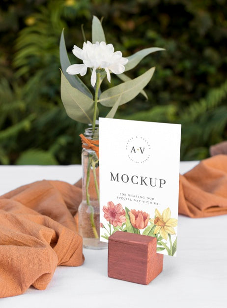 Free Wedding Still Life Mockup With Table Number Design Psd