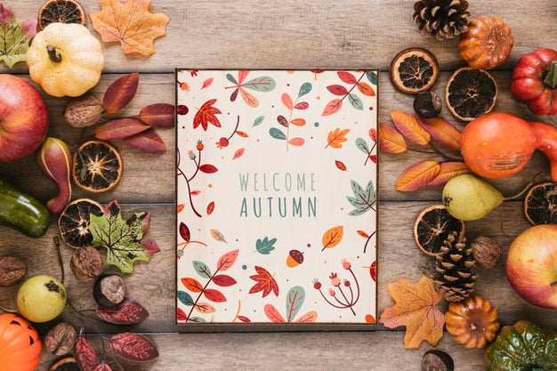 Free Welcome Autumn Quote Surrounded By Fall Elements Psd